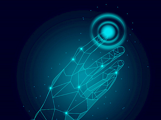 Ilustración de mano robótica tocando un punto.