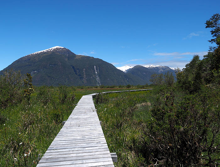 Wooden path over a landscape.