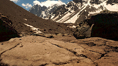 Mountain range with little snow