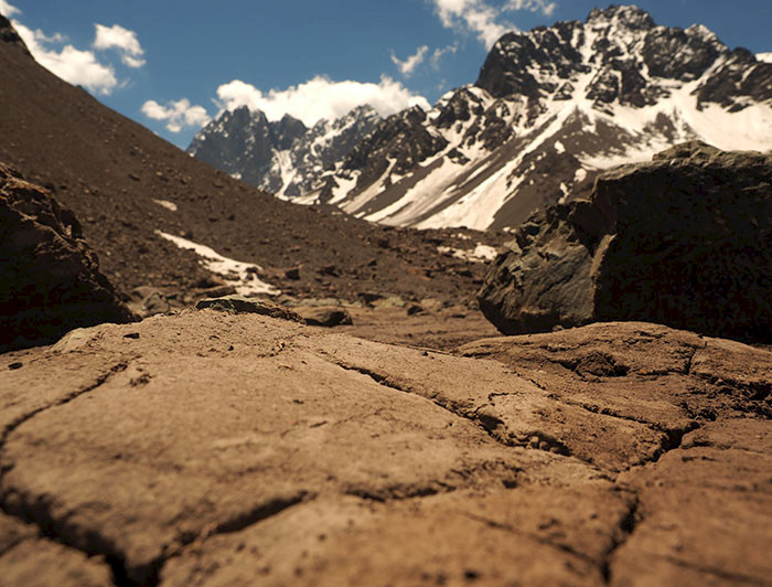 Mountain range with little snow