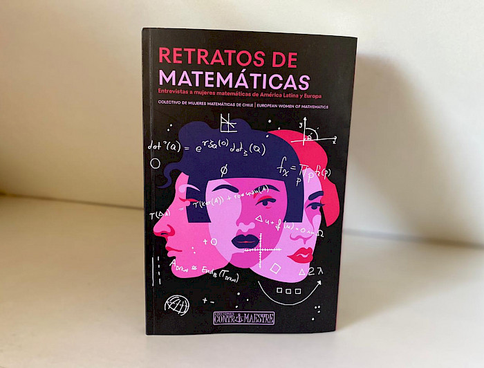 Libro que en su portada tiene ilustraciones de rostros de mujeres en colores rosado, además de simbolos matematicos