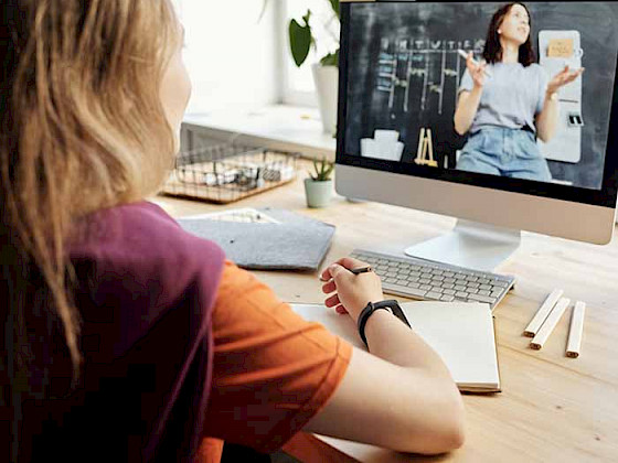 Académica en su teletrabajo.