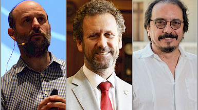 En la imagen, tres académicos de la universidad que hoy son parte del comité científico asesor para el cambio climático en el Ministerio de Ciencia y Tecnología.