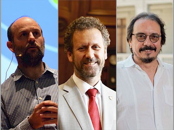 En la imagen, tres académicos de la universidad que hoy son parte del comité científico asesor para el cambio climático en el Ministerio de Ciencia y Tecnología.