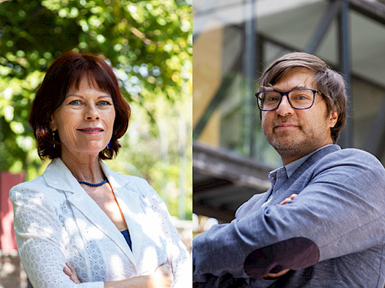 Dos imágenes que muestran a la nueva decana de Ciencias Sociales, Mariane Krause, a la izquierda, y al nuevo decano de Educación, Alejandro Carrasco, a la derecha.