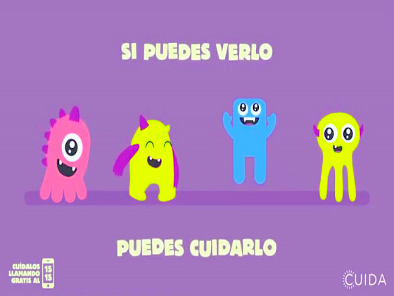 cuatro figuras, animadas, sonriendo, entre la frase "Si puedes verlo, puedes cuidarlo".