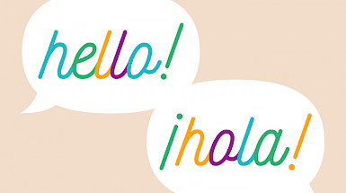 two speech bubbles with the words hello and hola in them