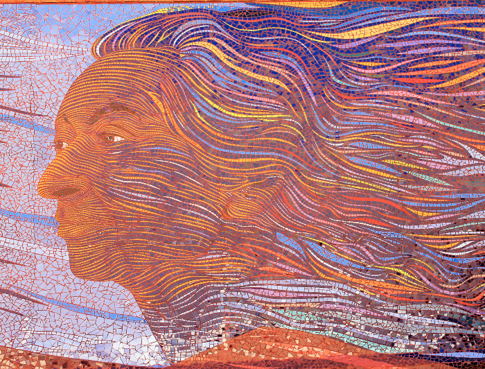 Mosaico del rostro de Gabriela Mistral, poeta chilena. 