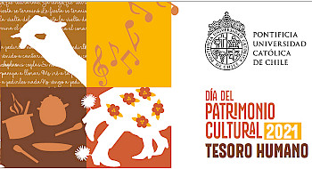 Pieza gráfica con el logo de la Universidad Católica, el título Día del Patrimonio Cultural 2021: Tesoro Humano.