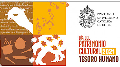 Pieza gráfica con el logo de la Universidad Católica, el título Día del Patrimonio Cultural 2021: Tesoro Humano.