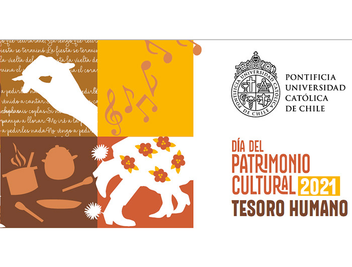 Pieza gráfica con el logo de la Universidad Católica, el título Día del Patrimonio Cultural 2021: Tesoro Humano. 