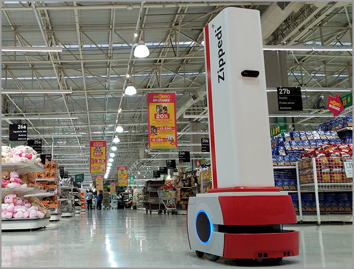 Robot Zippedi al interior de un supermercado.