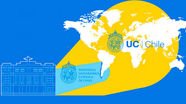 Imagen de campaña de internacionalización que muestra el logo de la UC sobre un globo terrestre.