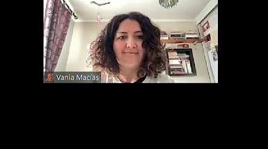 Vania Macías in a Zoom screen.