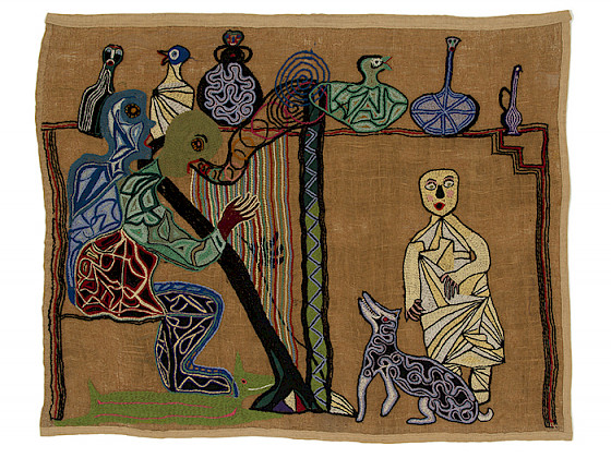 Arpilleras La cantante calva. Colección Museo Violeta Parra