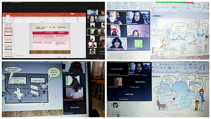 Four images of the online workshops. 