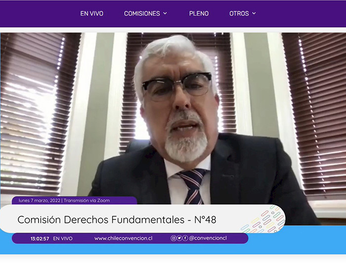 Rector Aliro Bórquez en su exposición ante la Comisión de Derechos Fundamentales de la Convención Constitucional  por la norma N° 59.750, que obtuvo casi 17 mil apoyos para ser discutida en el pleno.