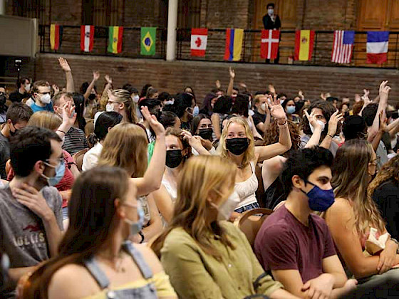 International students inside the Fresno Hall, at Main Campus.