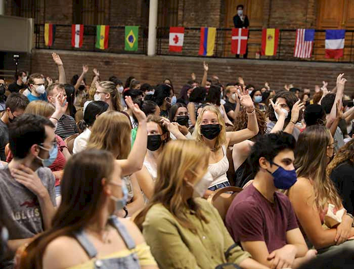 International students inside the Fresno Hall, at Main Campus. 