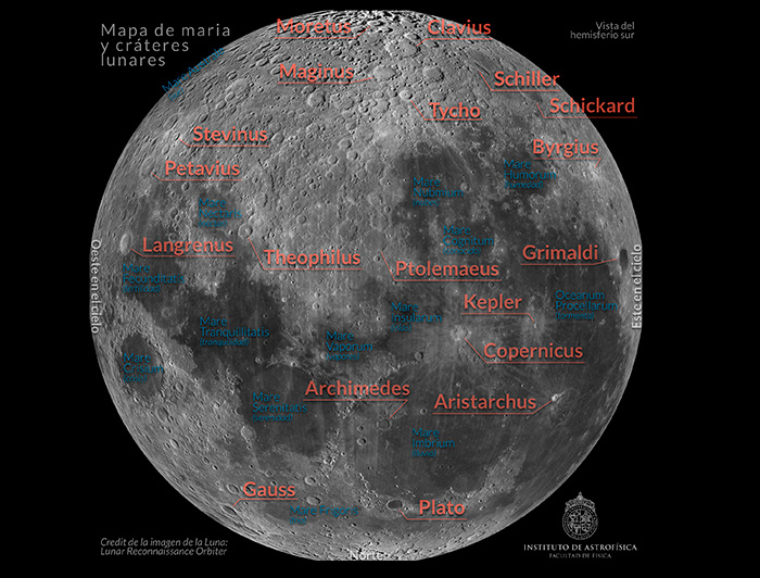 Mapa de cráteres de la luna preparado por el Instituto de Astrofísica UC.