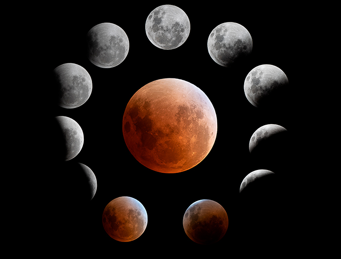 Ciclo completo del eclipse total de luna. (Crédito fotográfico: Francisco Gamboa)