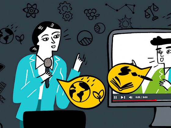 Ilustration: Two people talking through a screen.