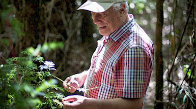 Profesor Juan Armesto observando plantas.