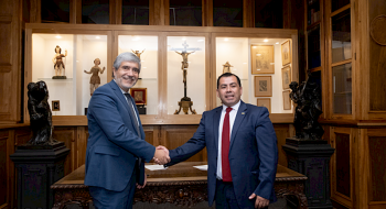 Rectores Carlos Saavedra (UdeC) y Cristhian Mellado (UCSC) , nuevo presidente Red G9.- Foto PUCVe