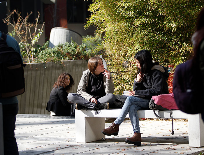 Estudiantes conversando en el patio