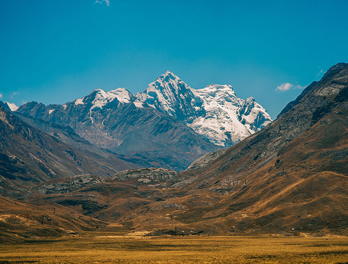 The Andes mountain under the blue sky.