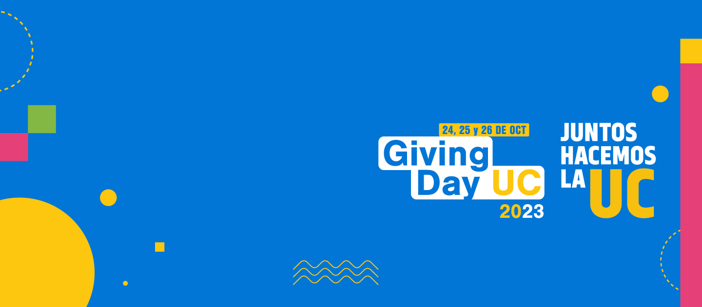 Imagen Giving Day UC con fondo azul y eslogan que dice juntos hacemos la UC.