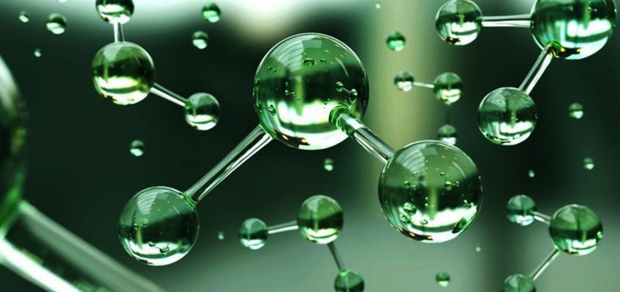 Moléculas de hidrógeno en color verde