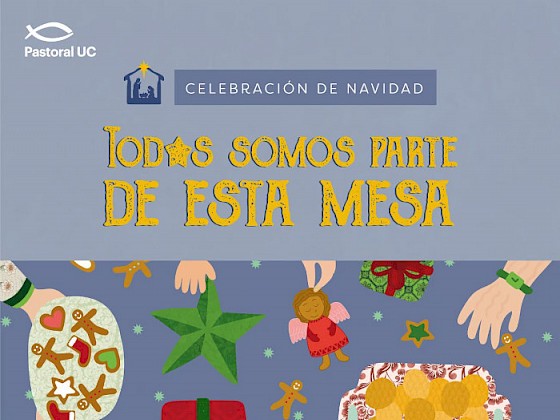 dibujos de alimentos junto a mensaje que dice "Todos somos parte de esta mesa"