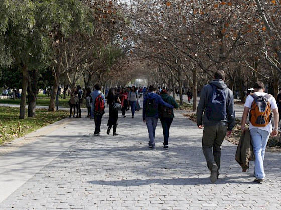 Estudiantes caminando por el Campus San Joaquín UC