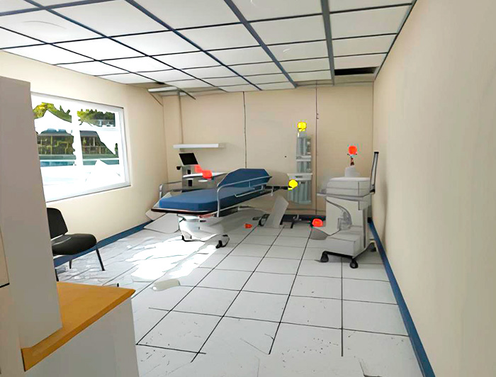 Escenario virtual de daño en unidad de Urgencia en un hospital.