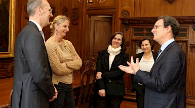King Philippe and Queen Mathilde with President Juan Carlos de la Llera and Vice President for International Affairs Maria Montt