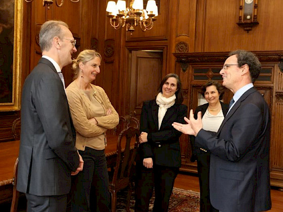King Philippe and Queen Mathilde with President Juan Carlos de la Llera and Vice President for International Affairs Maria Montt