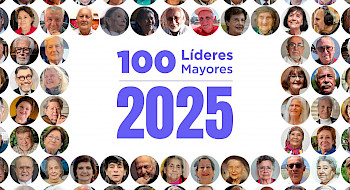Logo 100 Líderes mayores rodeado de fotos de galardonados