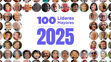 Logo 100 Líderes mayores rodeado de fotos de galardonados