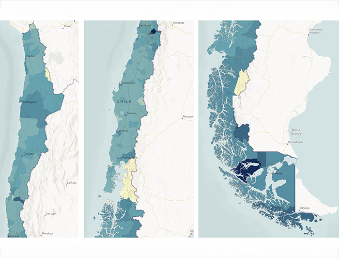 Mapa de Chile que muestra indicadores de Bienestar.