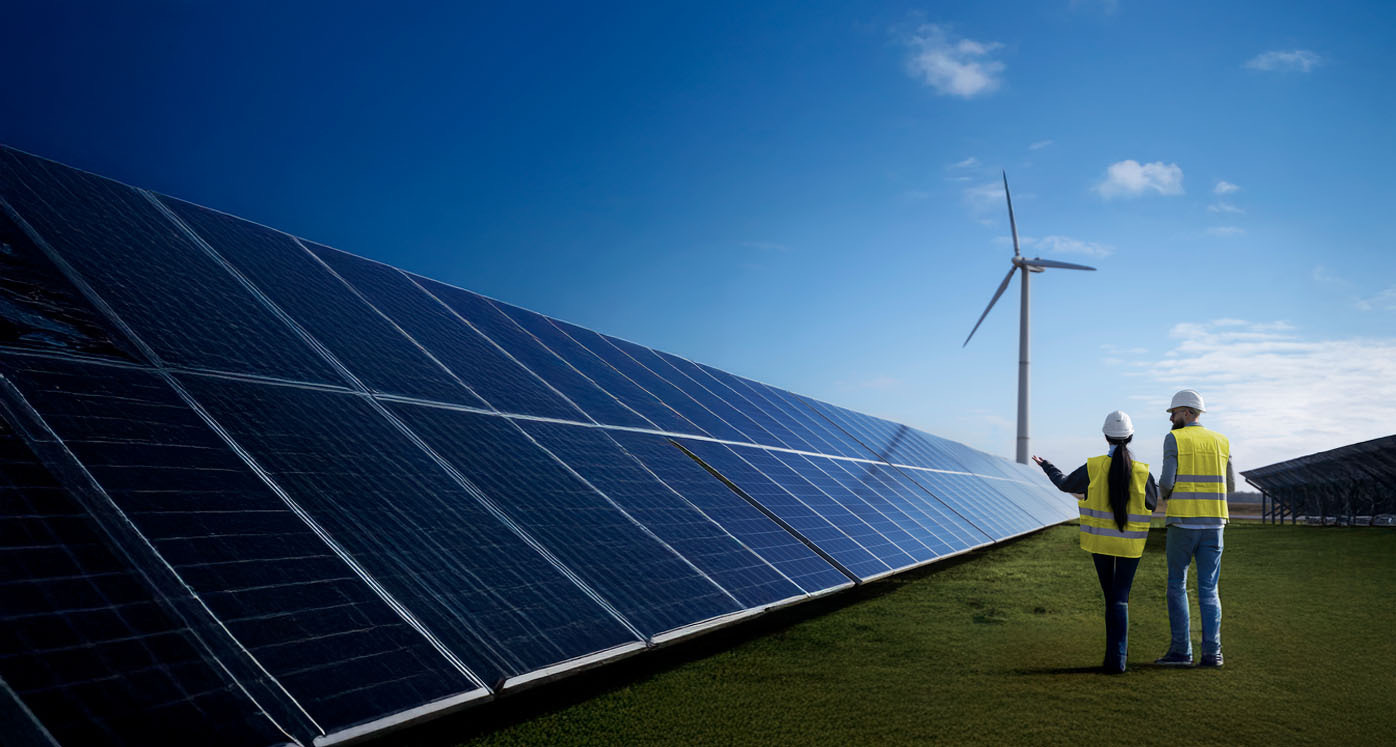 Personas recorren una planta de energías renovables