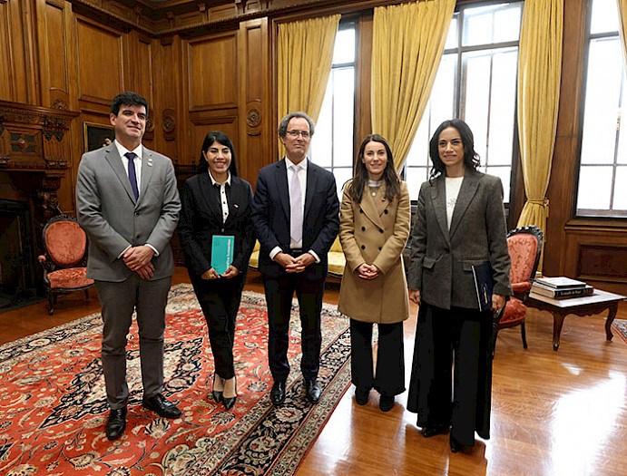 Rector Juan Yuz; ministra Ximena Lincolao; rector Juan Carlos de la Llera; ministra María Paz Arzola; presidenta del Senado, Paulina Núñez. 