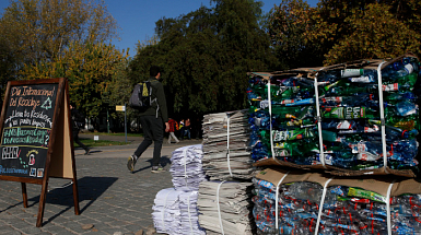 Parte del material recolectado en la Campaña "Nos hacemos cargo de nuestros residuos" de la Dirección de Sustentabilidad.