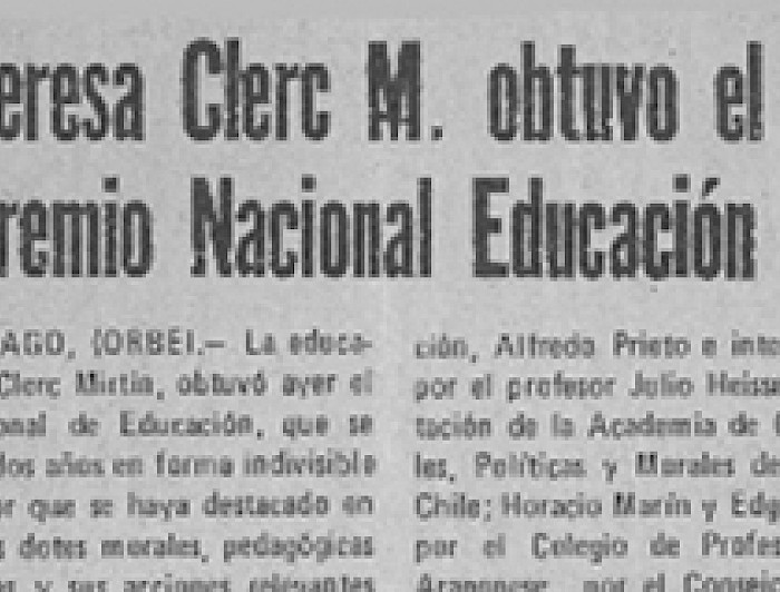 imagen correspondiente a la noticia: "La dedicada labor de Teresa Clerc Mirtin, Premio Nacional de Educación 1981"