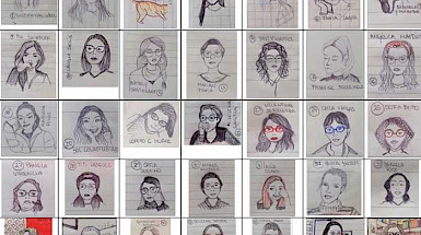 Dibujo con los rostros de más de una docena de alumnas de la UC.